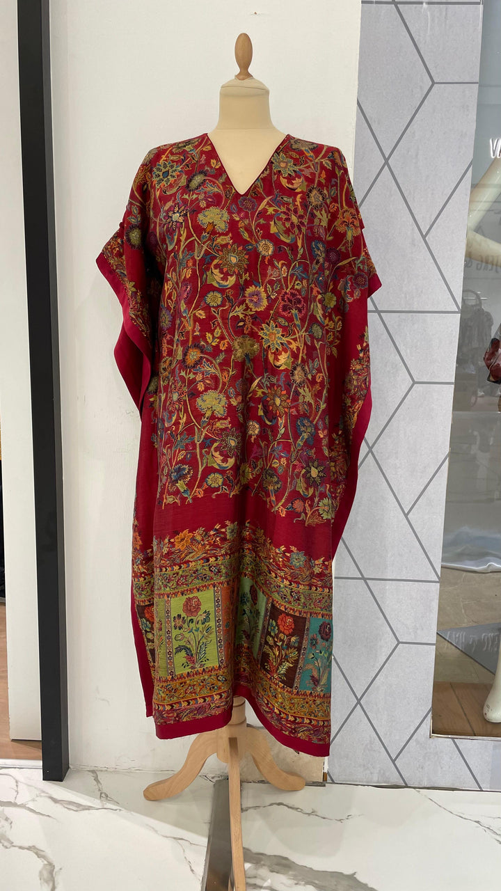 Kimaya Maroon Silk Floral Kaftan
