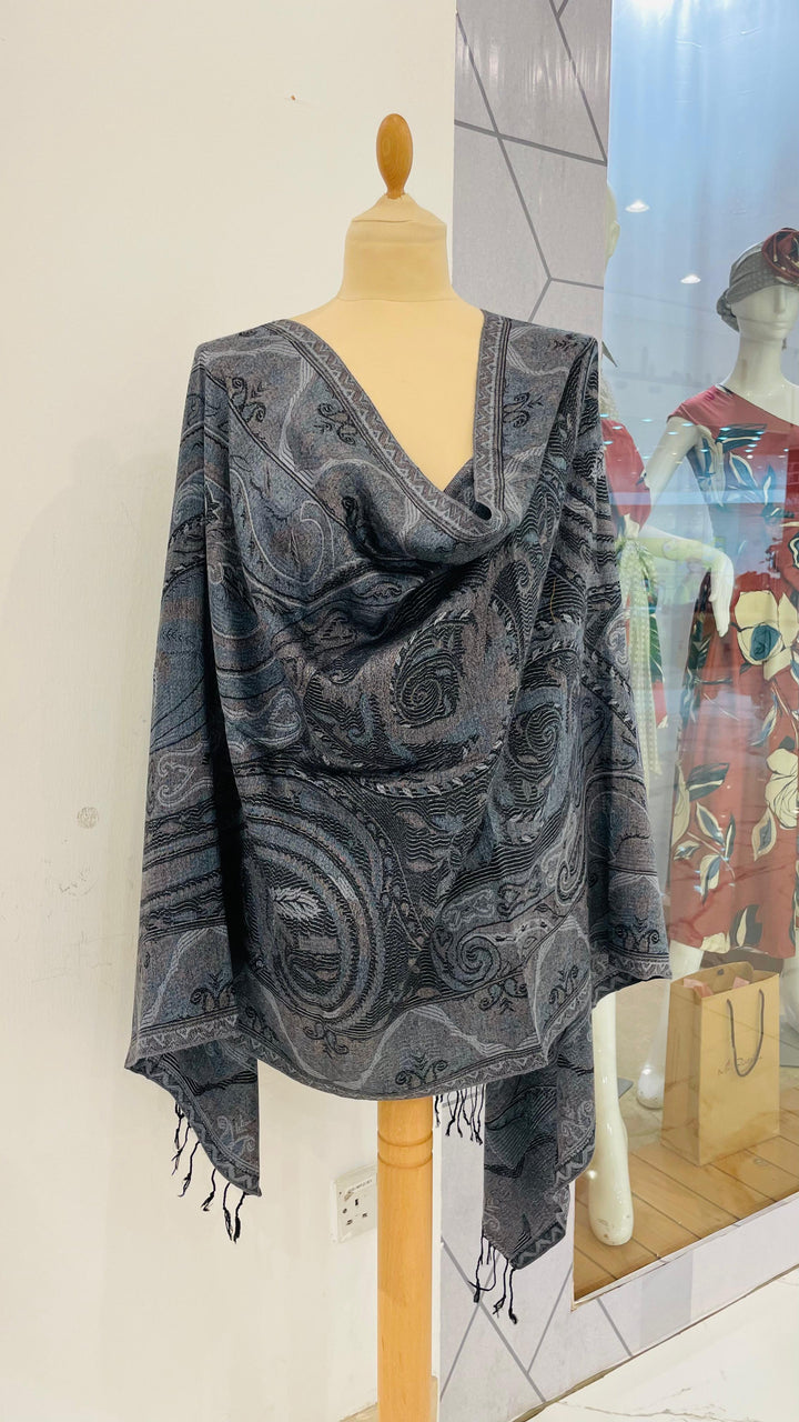 Janvi Black and Grey Mixed Cashmere Scarf | House of Inaayat
