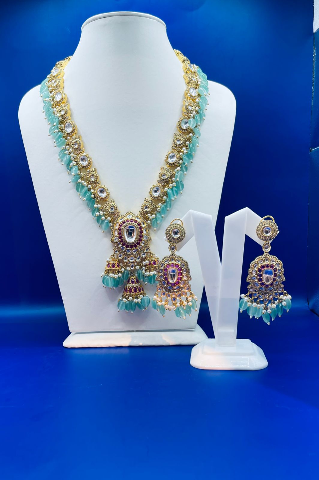 Sage Green and Gold Kundan Bridal Statement Necklace and Earrings Set |Inaayat by Divya Taimni