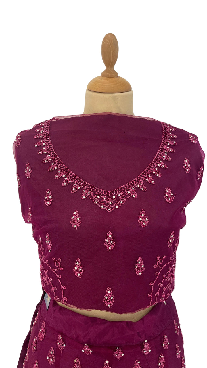 Amani Wine Monochromatic Satin and Net Lehenga Set (Unstitched)| Inaayat by Divya Taimni