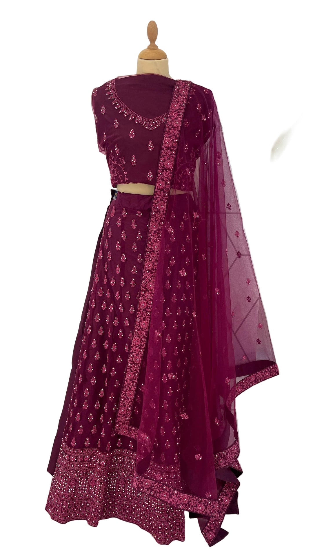Amani Wine Monochromatic Satin and Net Lehenga Set (Unstitched)| Inaayat by Divya Taimni