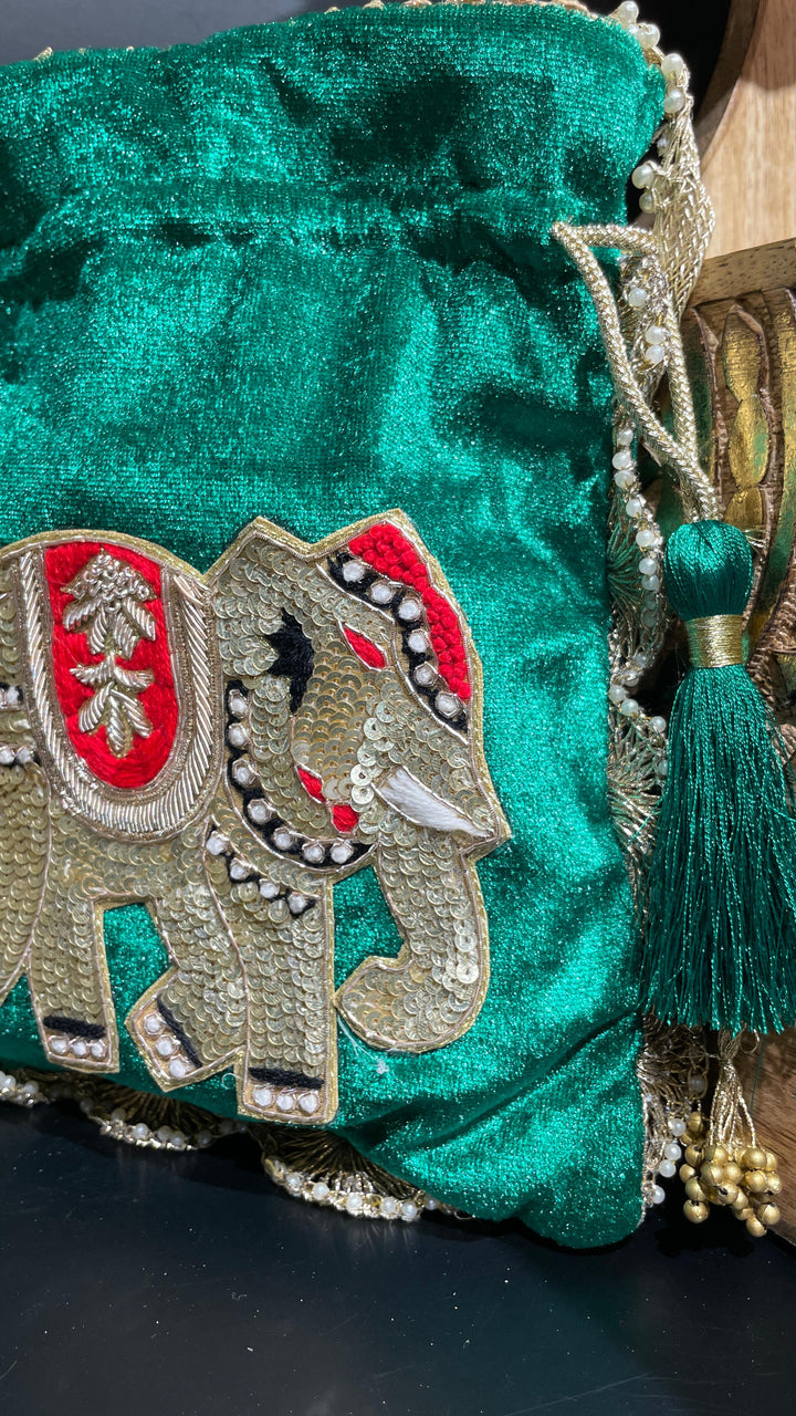 Black Festive Elephant Potli Drawstring Potli | House of Inaayat