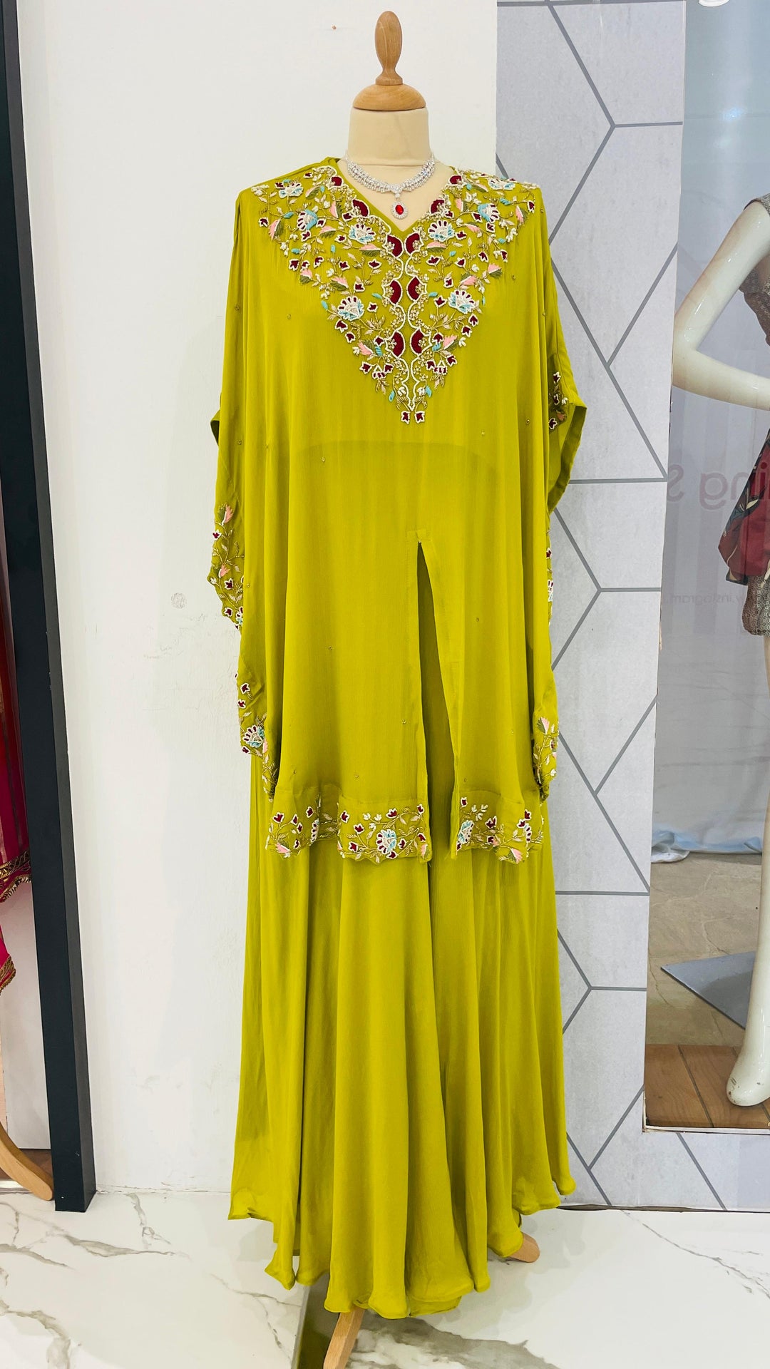 Raisa Lime Green Cape and Sharara Set (Ready to Wear)