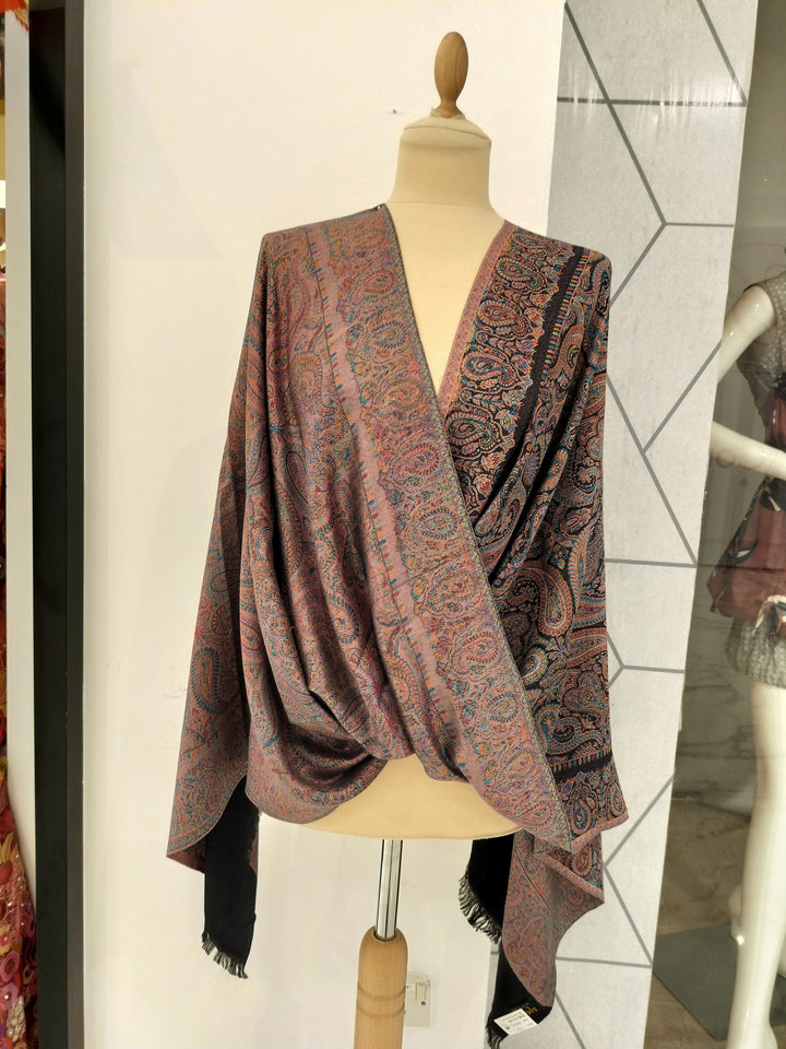 Janvi Black Mixed Cashmere Scarf | House of Inaayat