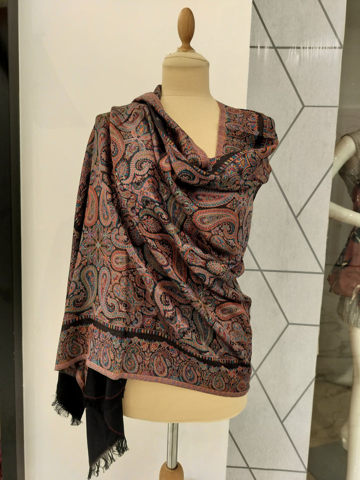 Janvi Black Mixed Cashmere Scarf | House of Inaayat