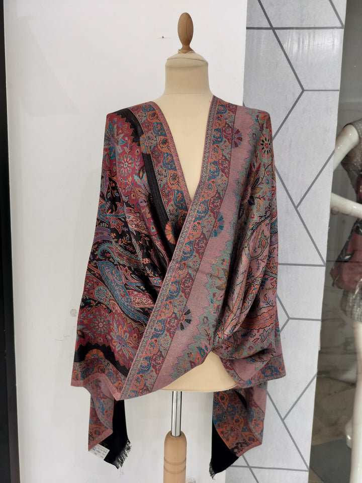 Janvi Black Mixed Cashmere Scarf | House of Inaayat