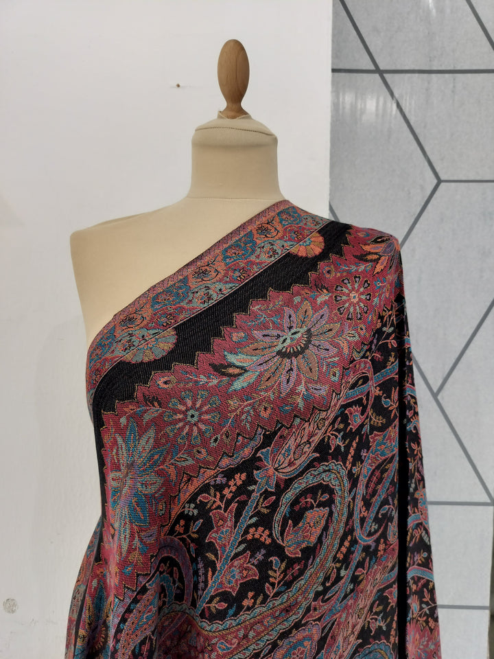 Janvi Black Mixed Cashmere Scarf | House of Inaayat