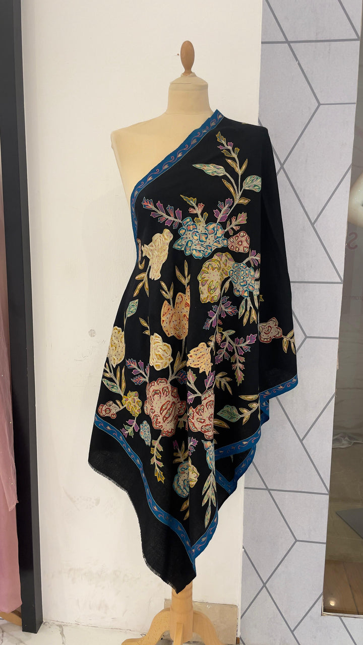Shipra Midnight Blue Kalamkari Pashmina Scarf | House of Inaayat