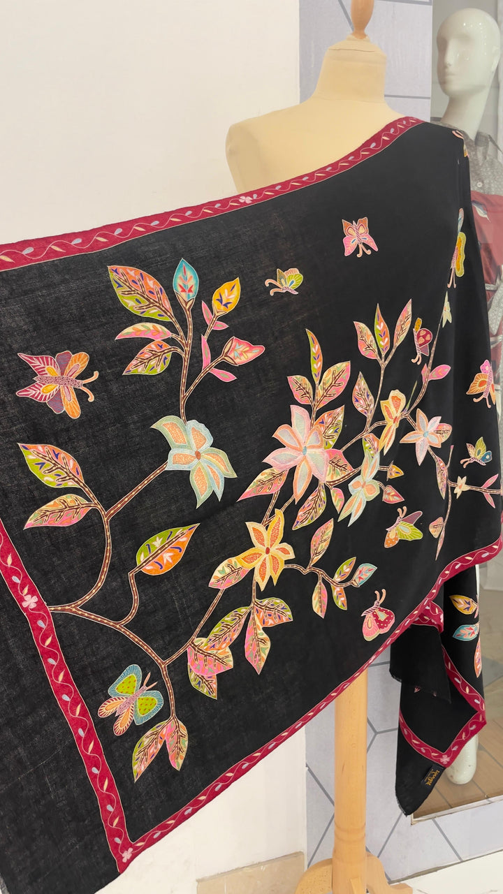 Shipra Black Kalamkari Pashmina Scarf | House of Inaayat