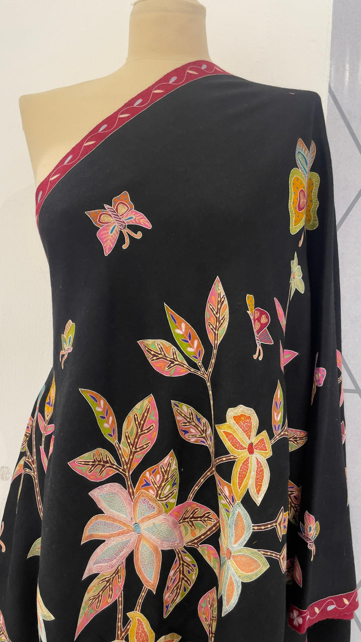 Shipra Black Kalamkari Pashmina Scarf | House of Inaayat