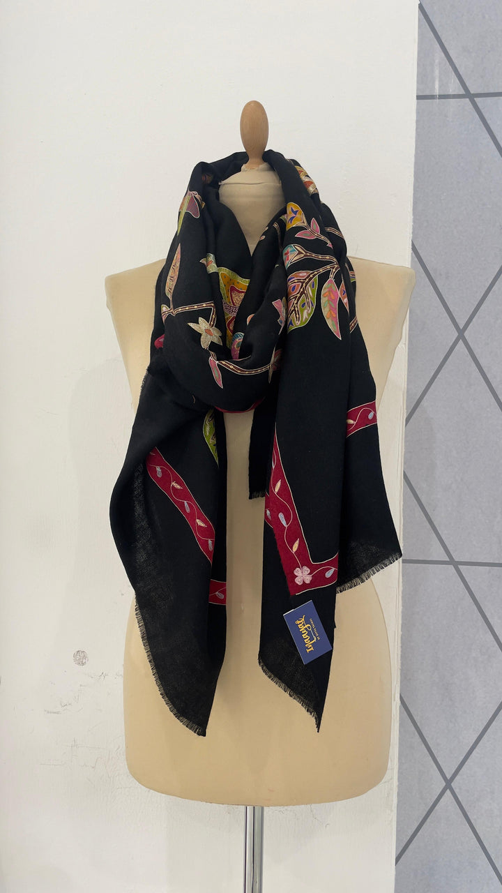Shipra Black Kalamkari Pashmina Scarf | House of Inaayat