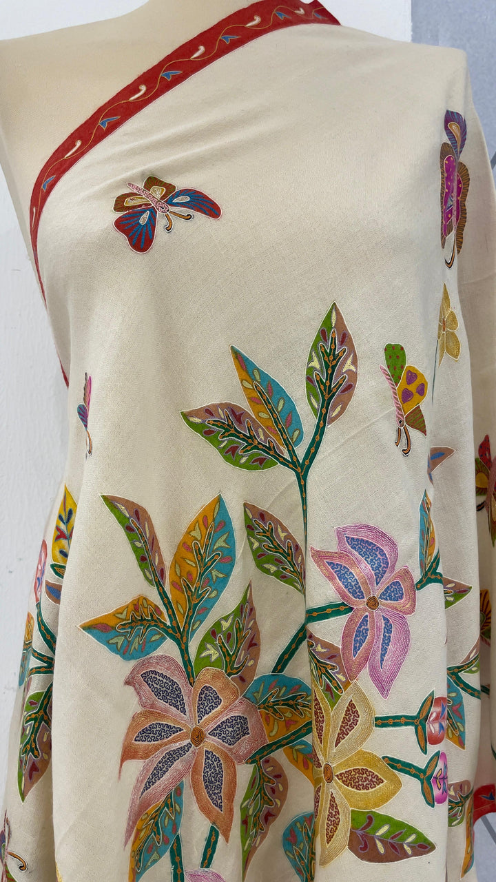 Shipra White Kalamkari Pashmina Scarf | House of Inaayat