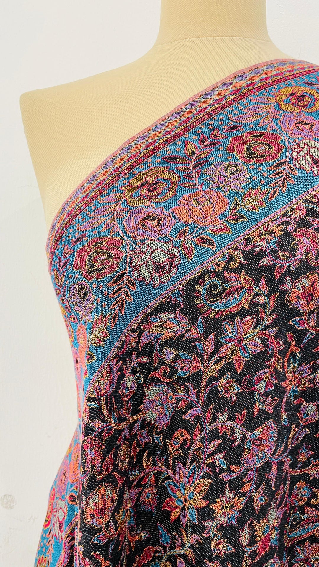 Janvi Black & Turquiose Mixed Cashmere Scarf | House of Inaayat
