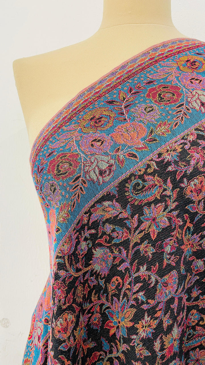 Janvi Black & Turquiose Mixed Cashmere Scarf | House of Inaayat