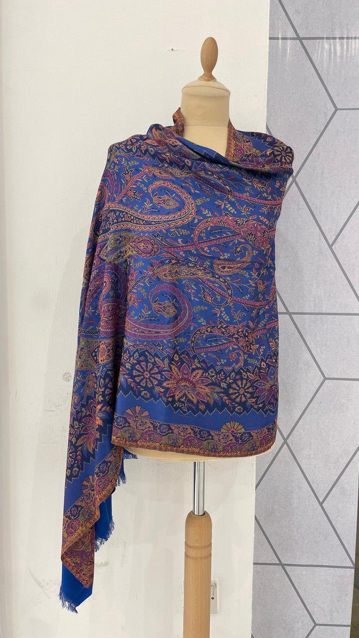 Janvi Cobalt & Purple Mixed Cashmere Scarf | House of Inaayat