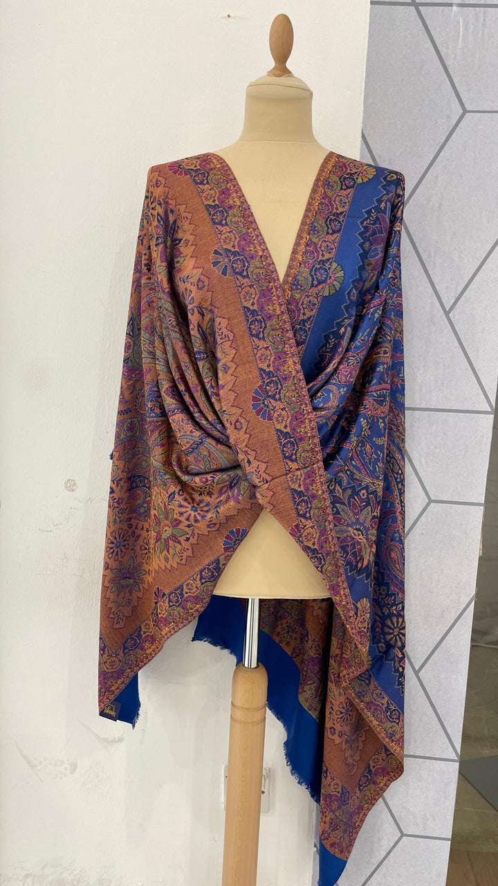 Janvi Cobalt & Purple Mixed Cashmere Scarf | House of Inaayat