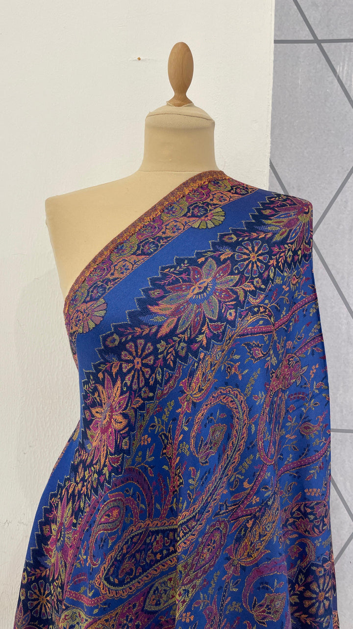 Janvi Cobalt & Purple Mixed Cashmere Scarf | House of Inaayat