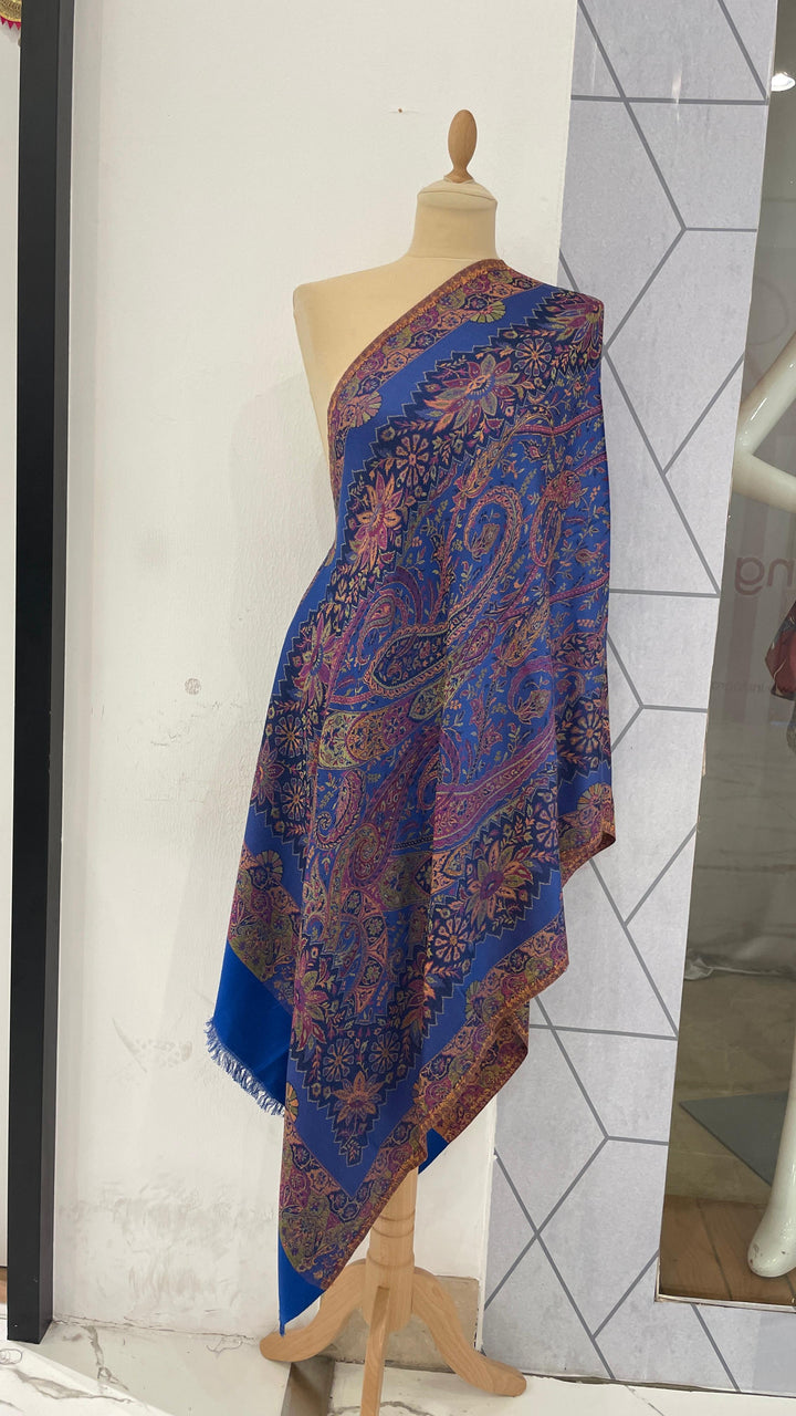 Janvi Cobalt & Purple Mixed Cashmere Scarf | House of Inaayat