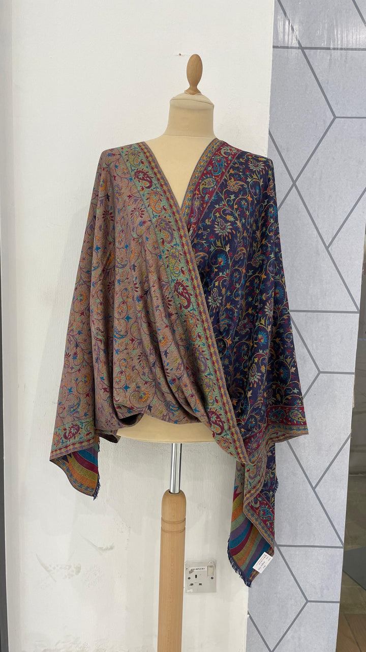 Janvi Midnight Blue Mixed Cashmere Scarf | House of Inaayat