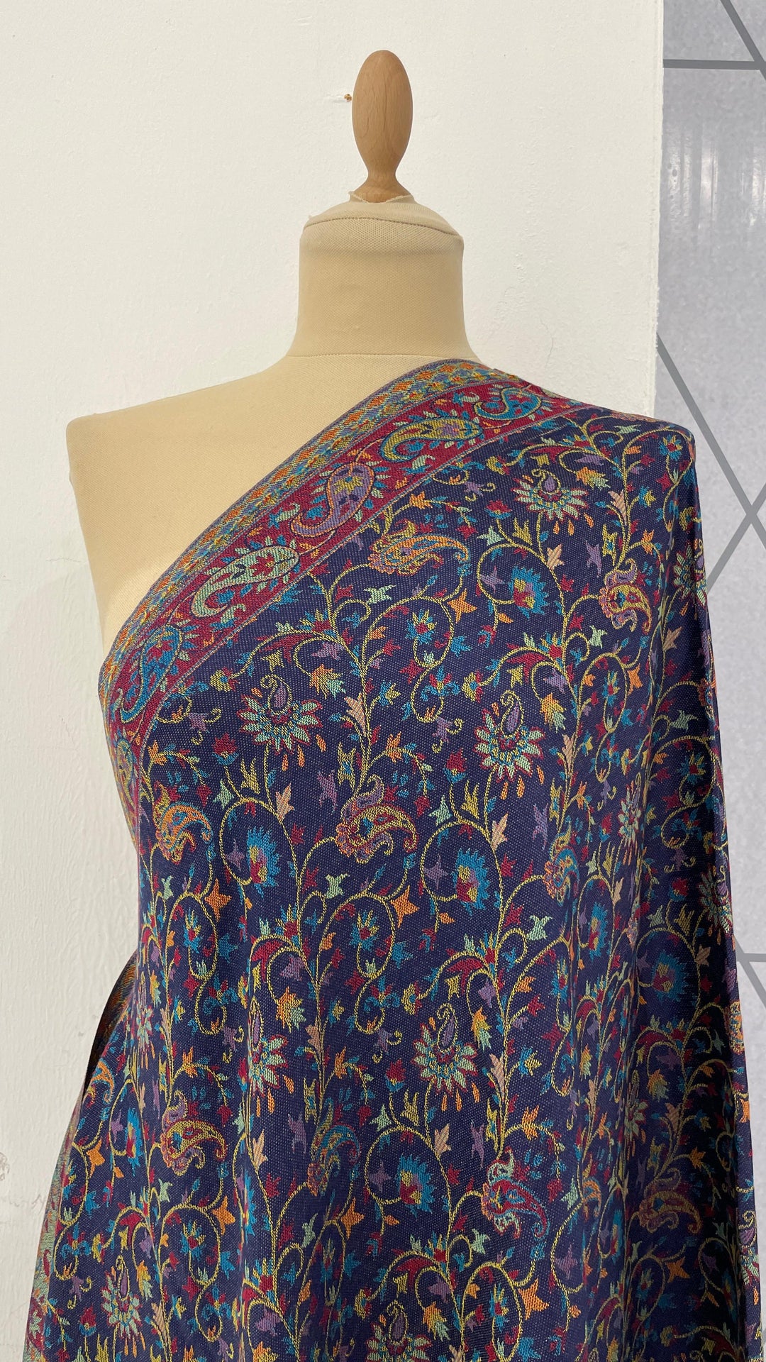 Janvi Midnight Blue Mixed Cashmere Scarf | House of Inaayat
