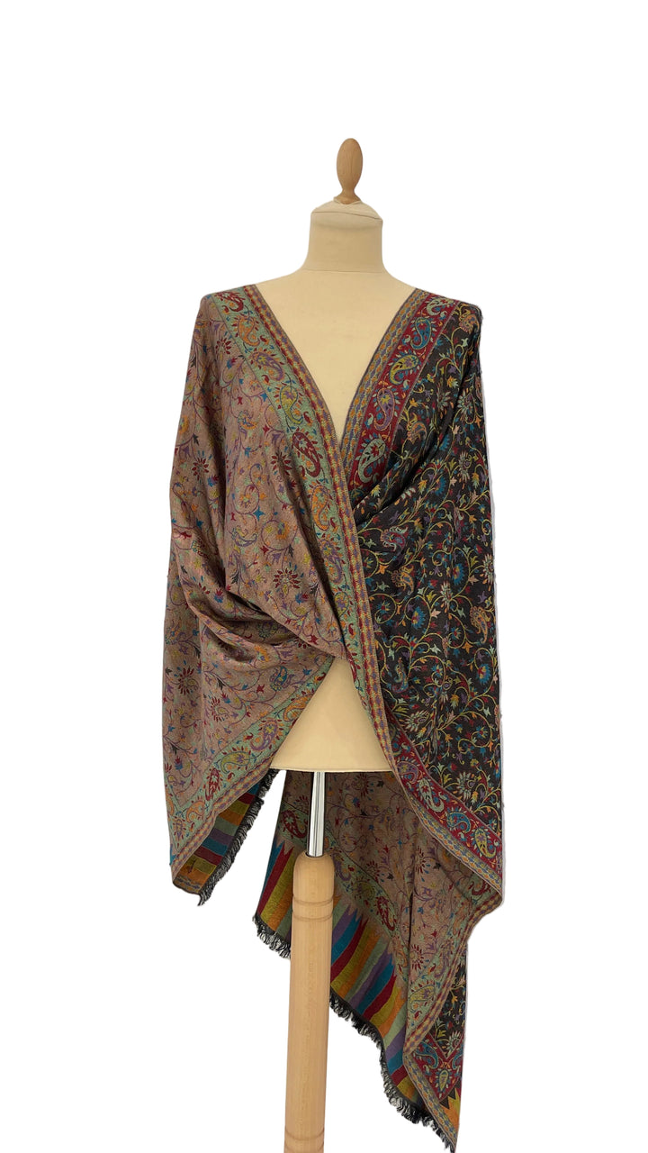 Janvi Black & Blue Mixed Cashmere Scarf | House of Inaayat