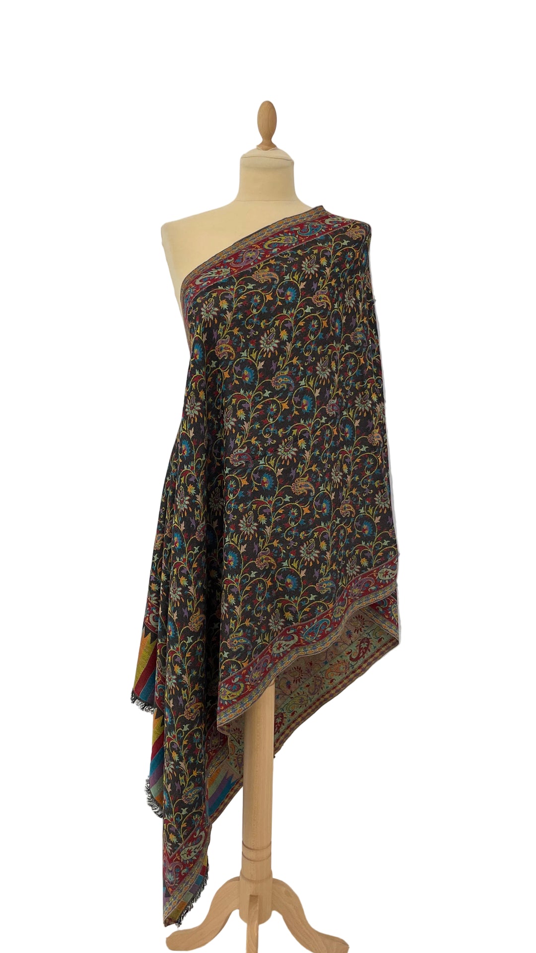 Janvi Black & Blue Mixed Cashmere Scarf | House of Inaayat