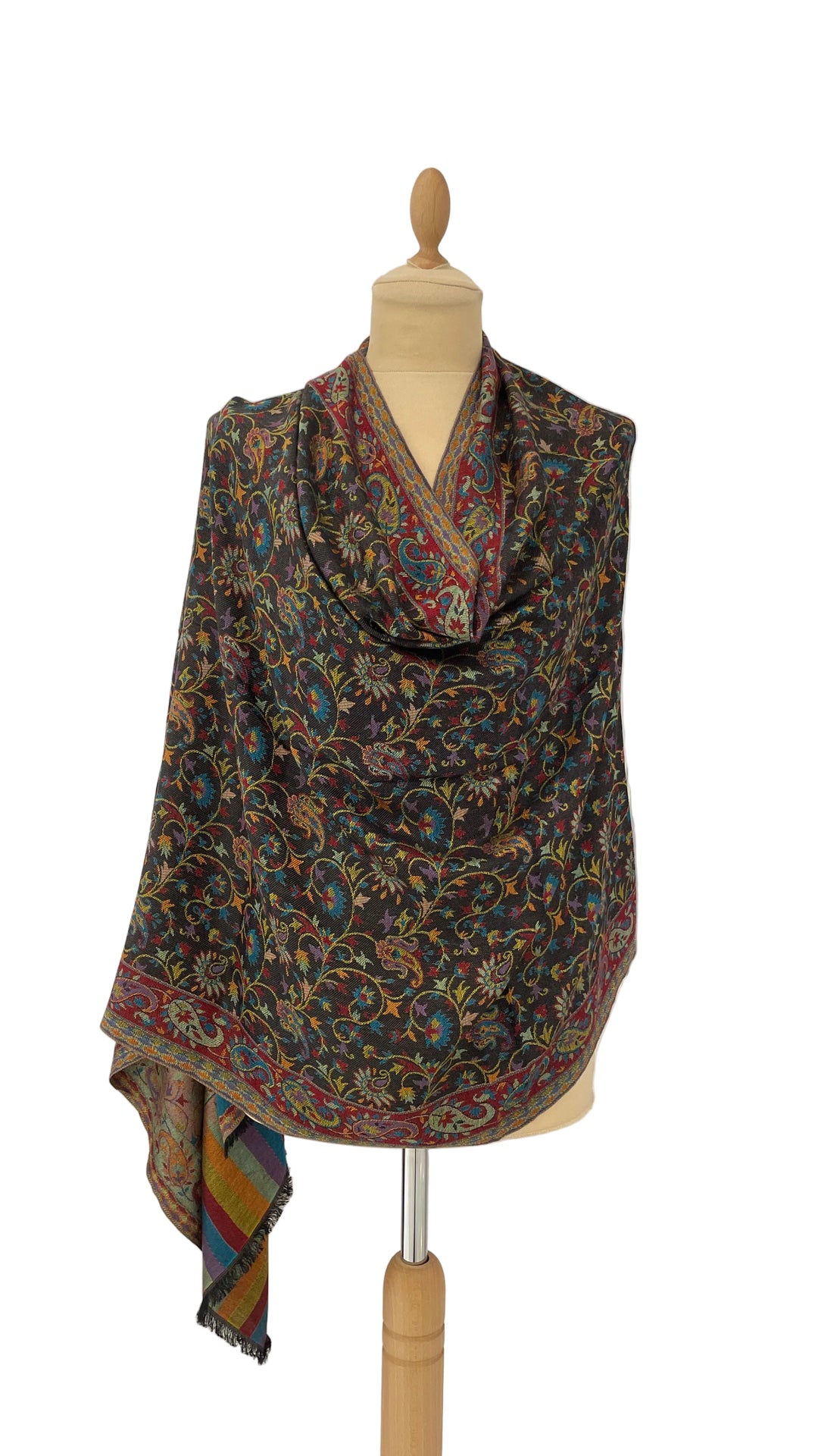 Janvi Black & Blue Mixed Cashmere Scarf | House of Inaayat