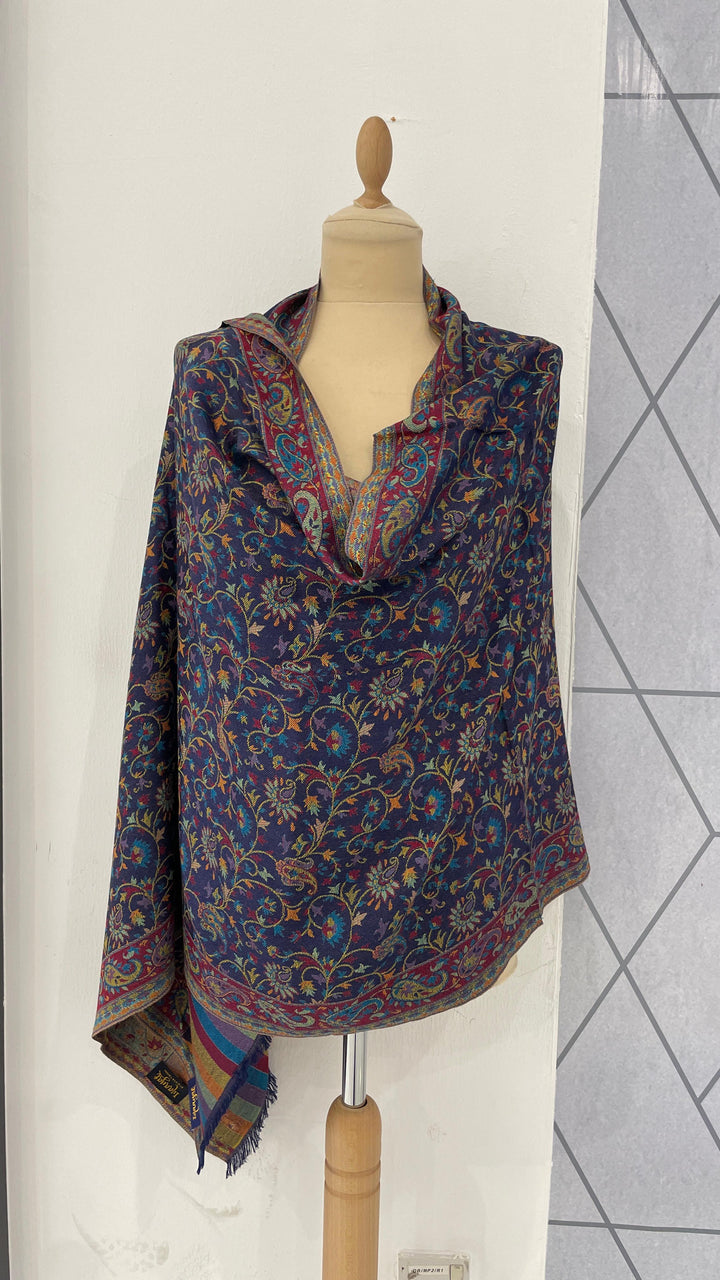 Janvi Midnight Blue Mixed Cashmere Scarf | House of Inaayat