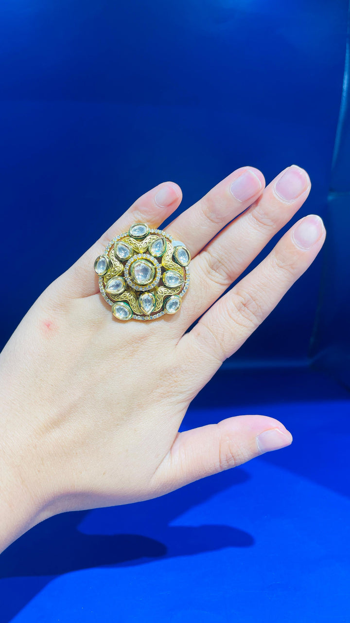 White & Gold Kundan Ring |Inaayat by Divya Taimni