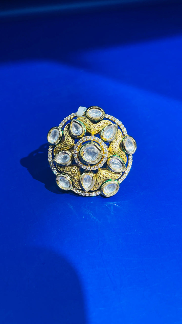 White & Gold Kundan Ring |Inaayat by Divya Taimni