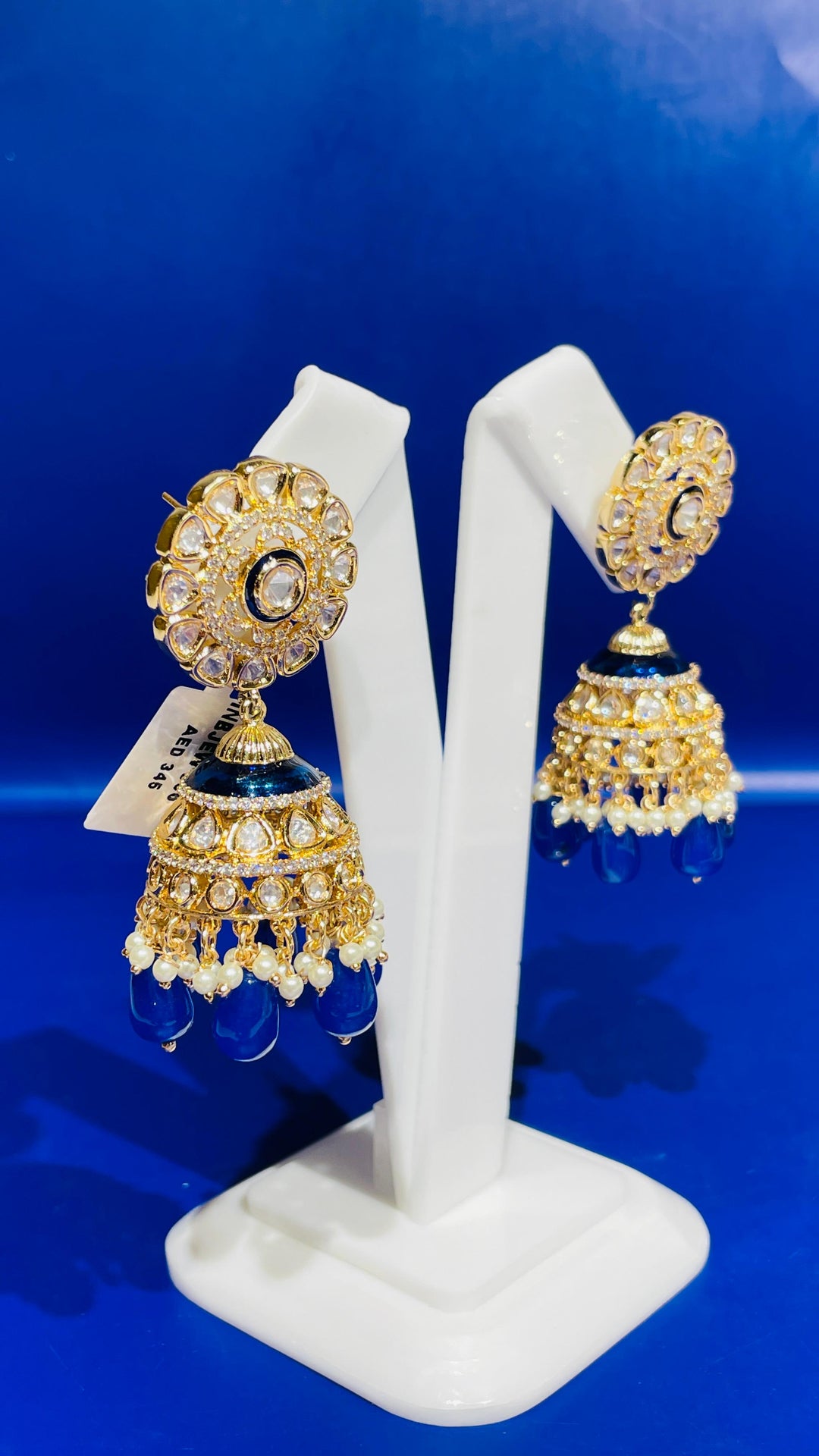 Jhumka Earrings with Pink Beads, Kundan and Enamel