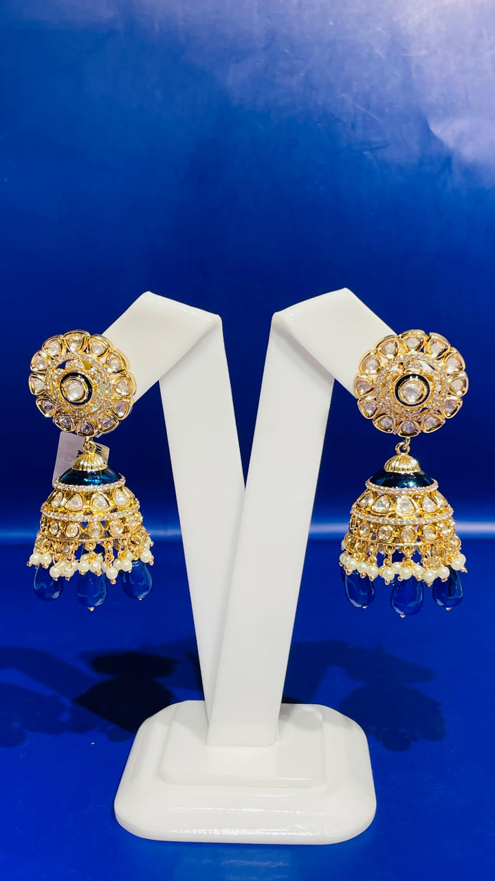 Jhumka Earrings with Pink Beads, Kundan and Enamel