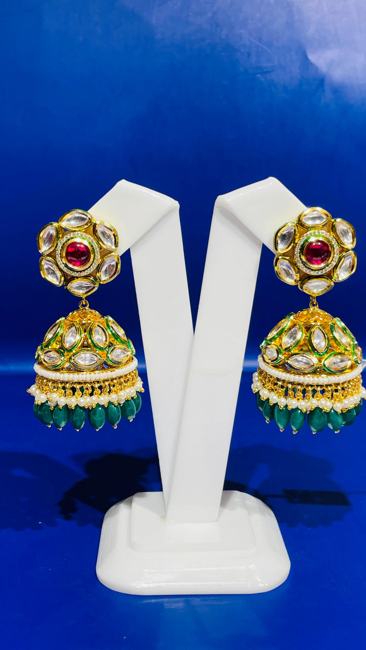 Emerald Green Jhumka with Green Drop Earring |Inaayat by Divya Taimni