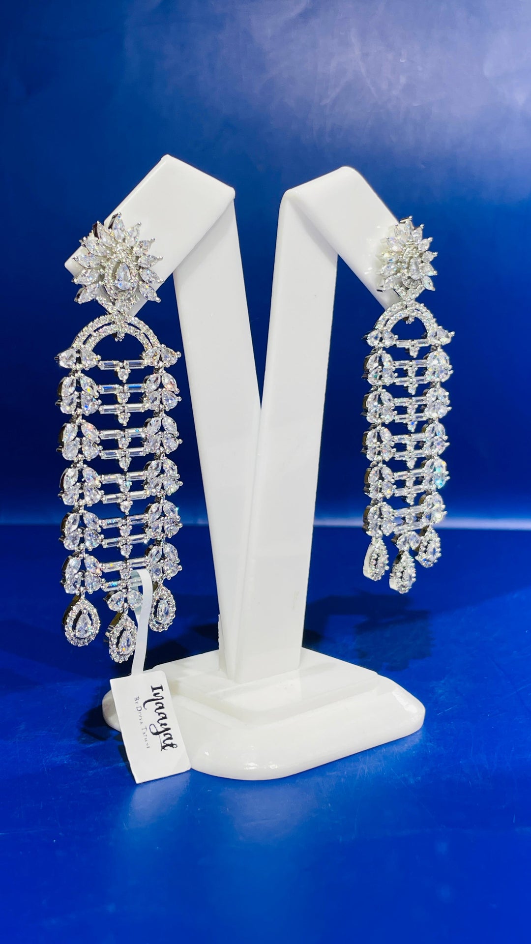 Silver Long Zircon Dangle Earring |Inaayat by Divya Taimni