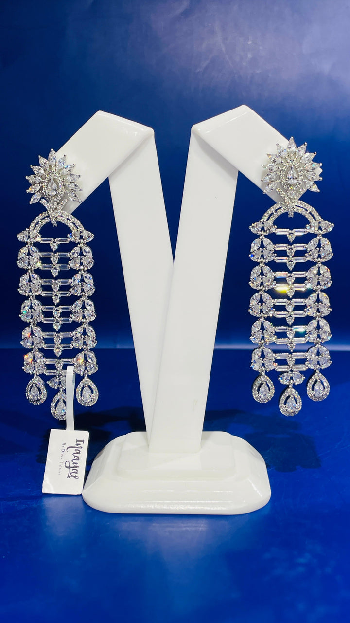 Silver Long Zircon Dangle Earring |Inaayat by Divya Taimni