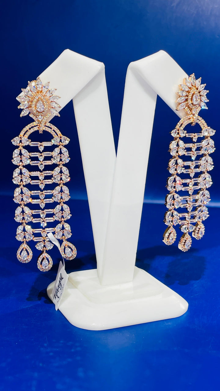 Silver Long Zircon Dangle Earring |Inaayat by Divya Taimni