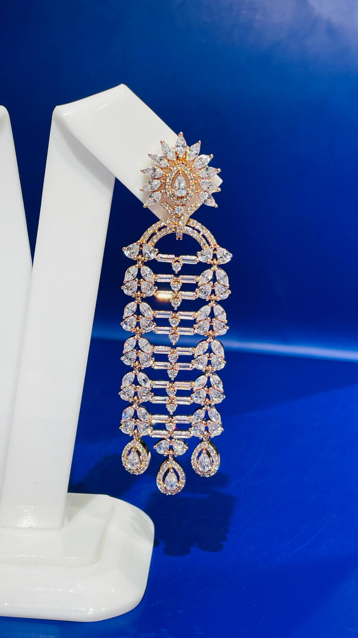 Silver Long Zircon Dangle Earring |Inaayat by Divya Taimni