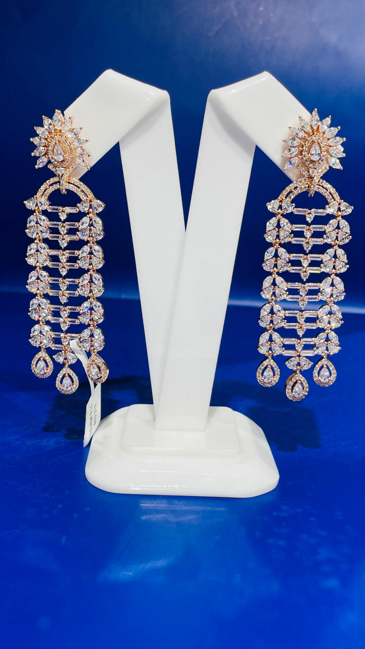 Silver Long Zircon Dangle Earring |Inaayat by Divya Taimni