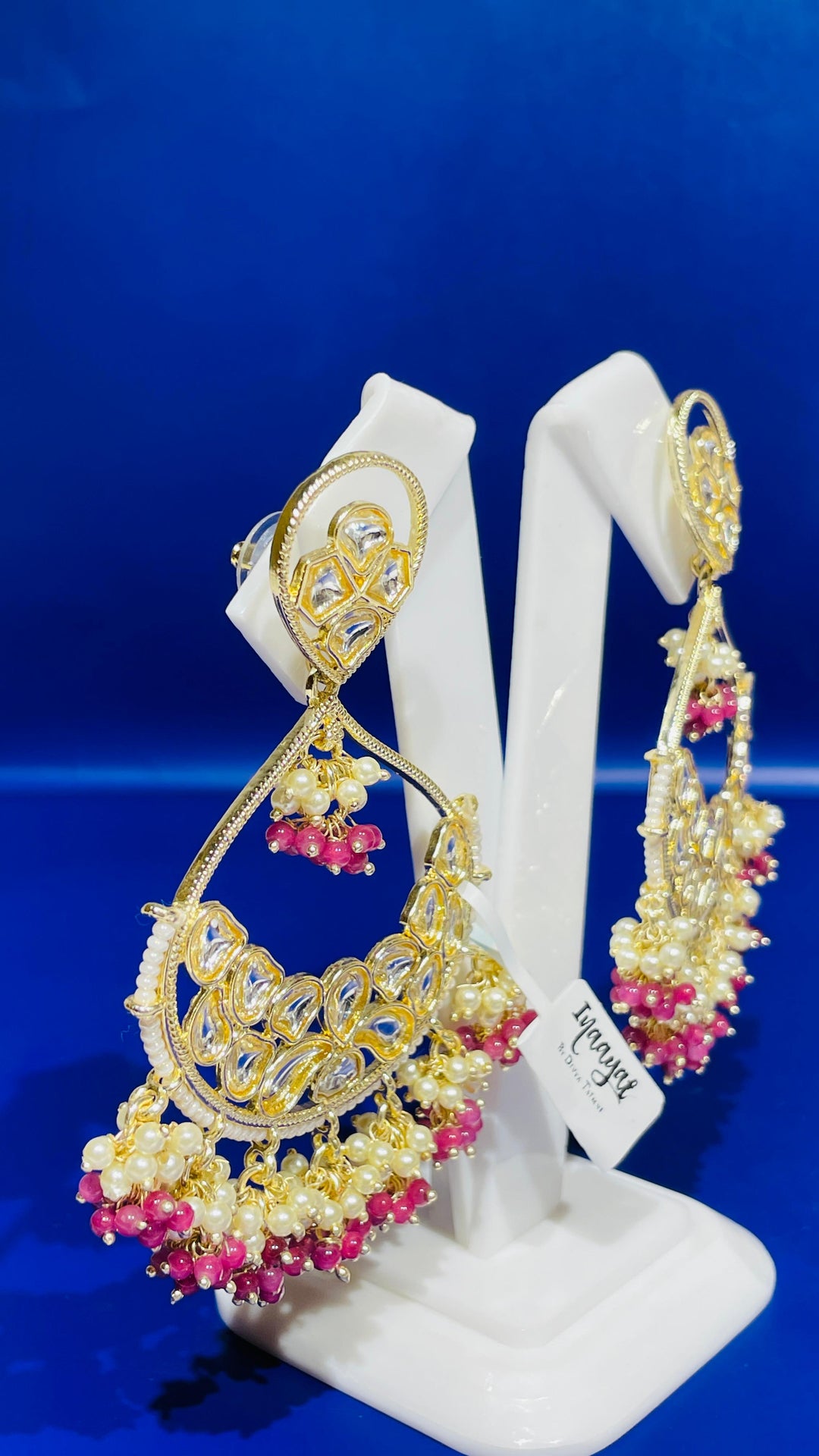 Diya Shaped Earring With Pearl and Red Beads Drop |Inaayat by Divya Taimni