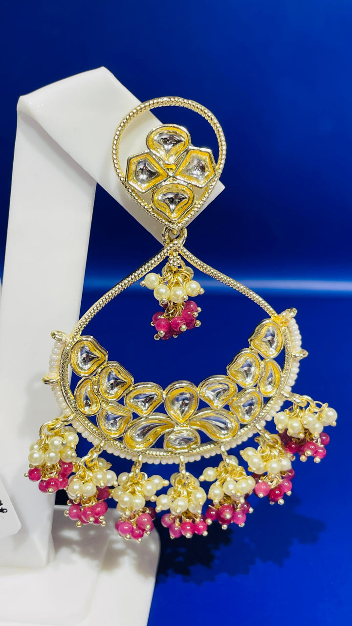 Diya Shaped Earring With Pearl and Red Beads Drop |Inaayat by Divya Taimni