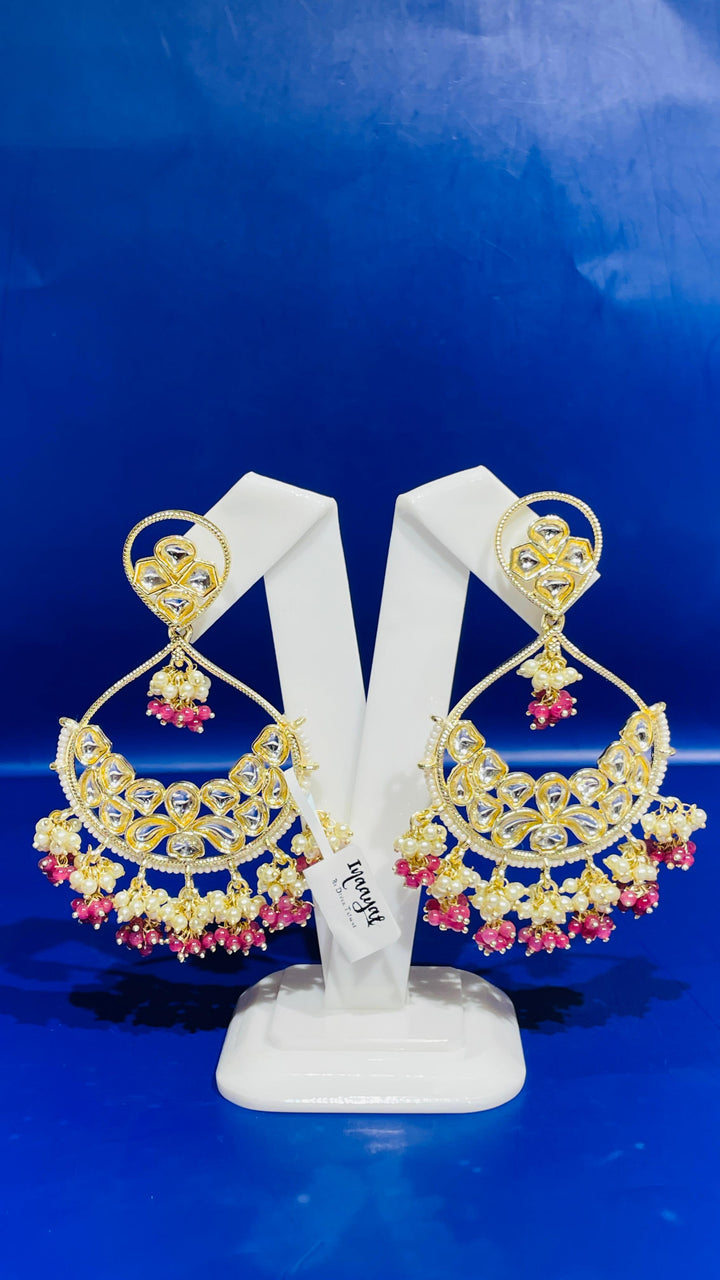 Diya Shaped Earring With Pearl and Red Beads Drop |Inaayat by Divya Taimni