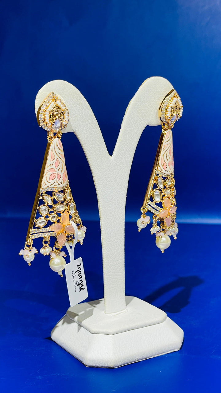 Meenakari Gold with Peach Pink Enamel Earring