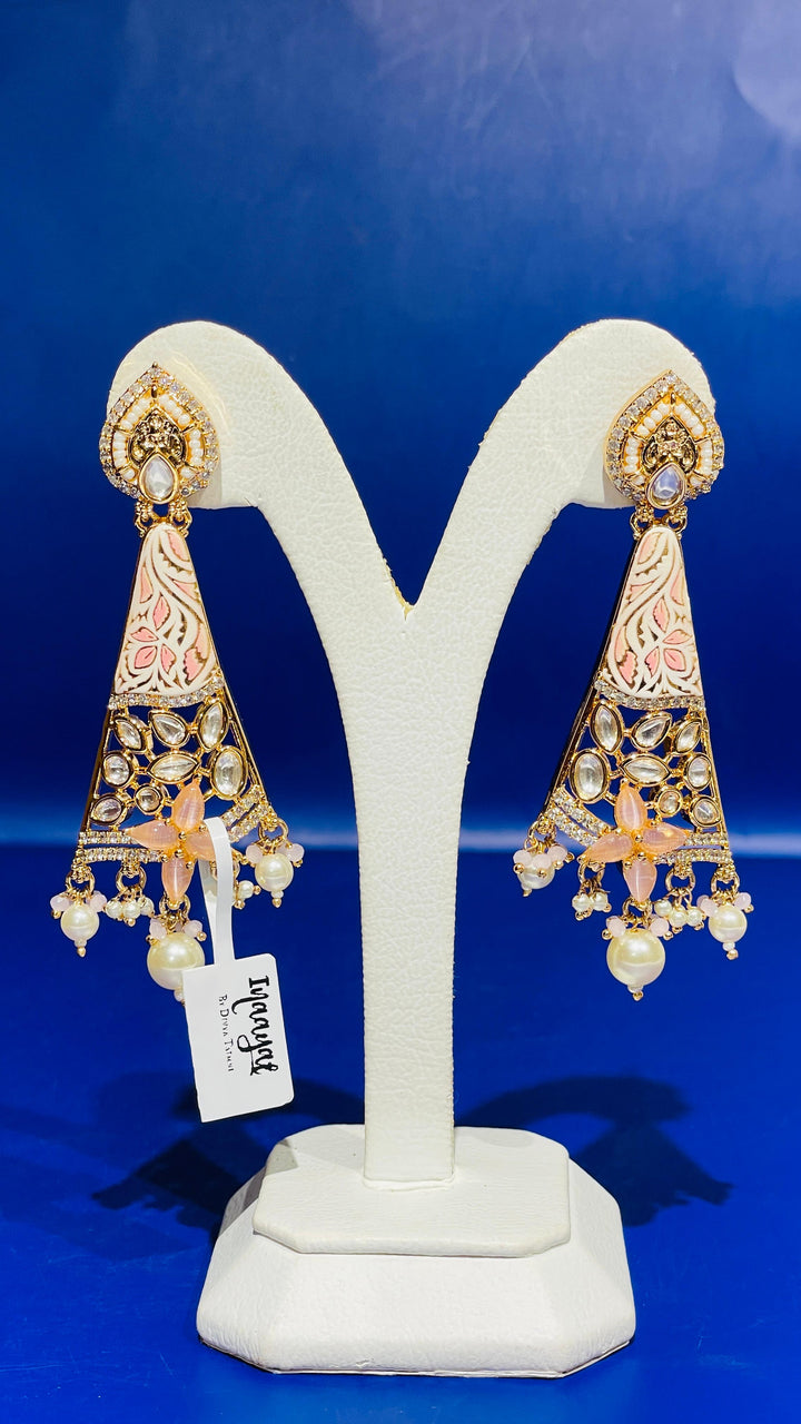 Meenakari Gold with Peach Pink Enamel Earring