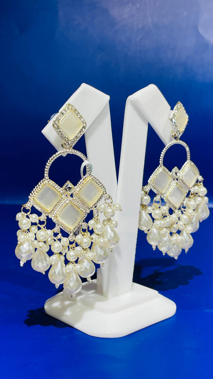 Shayma Gold with Red Pearl Drops Earrings|Inaayat by Divya Taimni