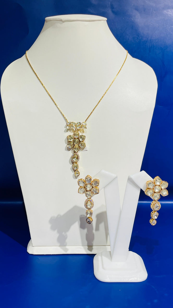 Gold Chain with Moissanite Pendent and Earrings Set