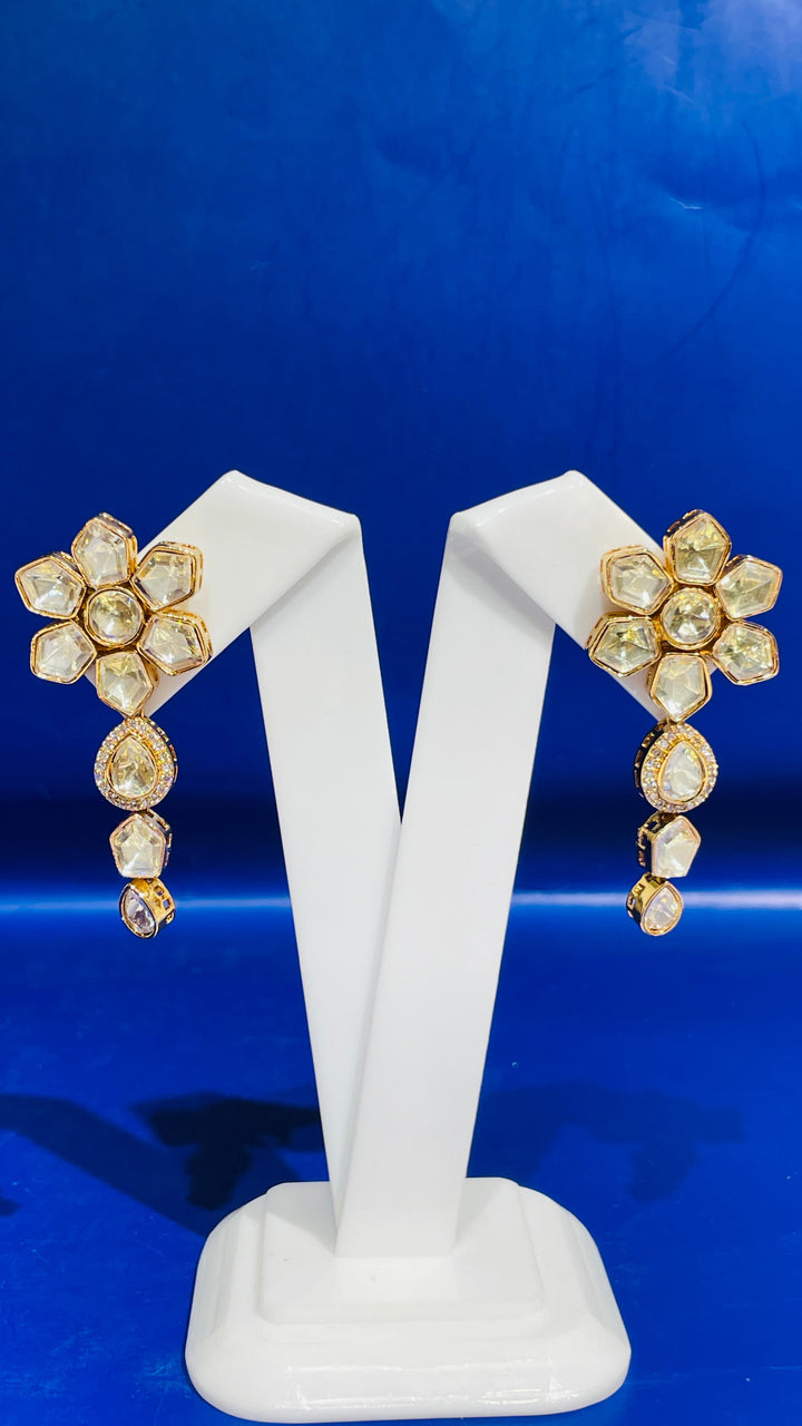 Gold Chain with Moissanite Pendent and Earrings Set