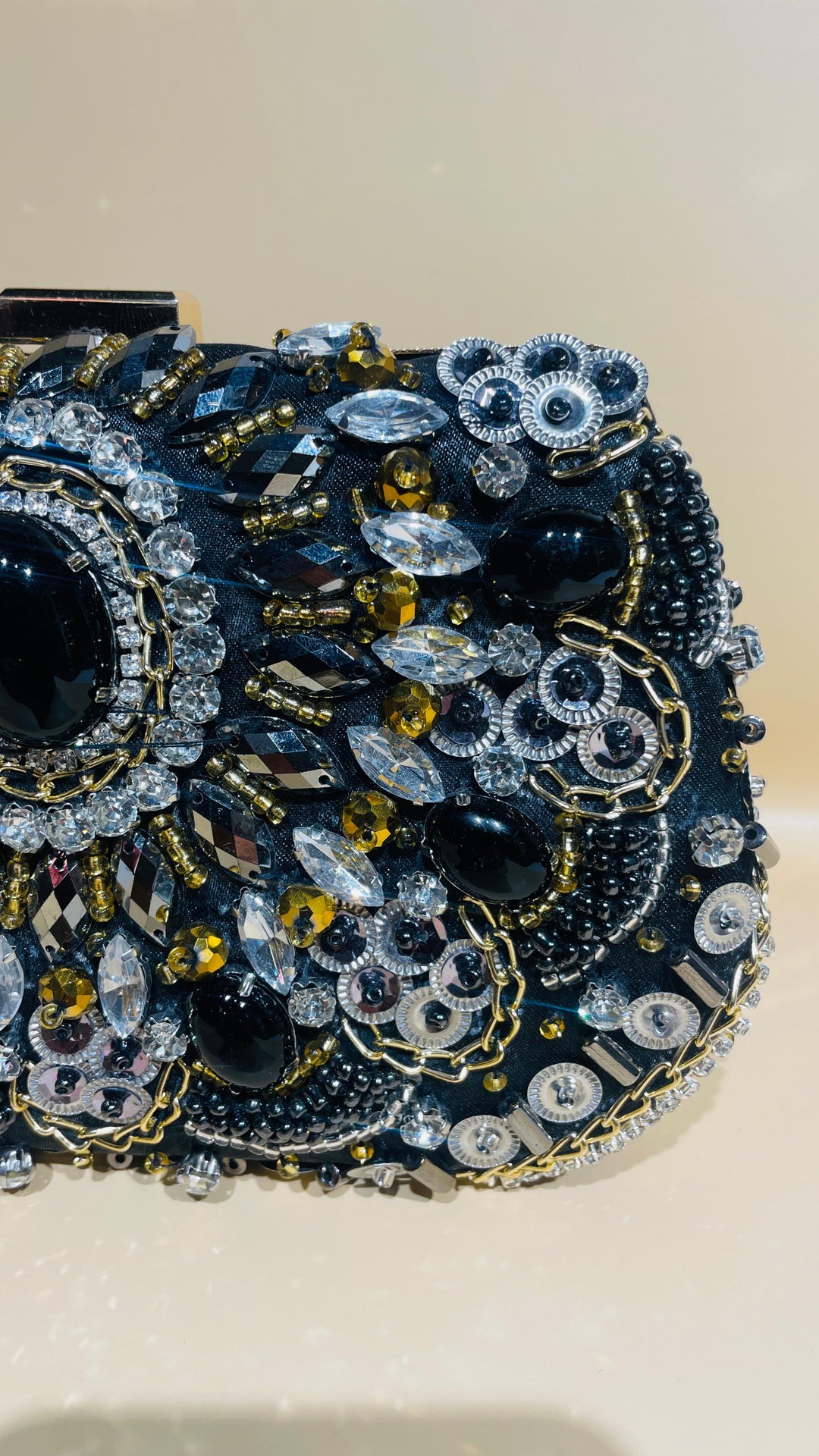 Black Statement Clutch with Crystal | House of Inaayat