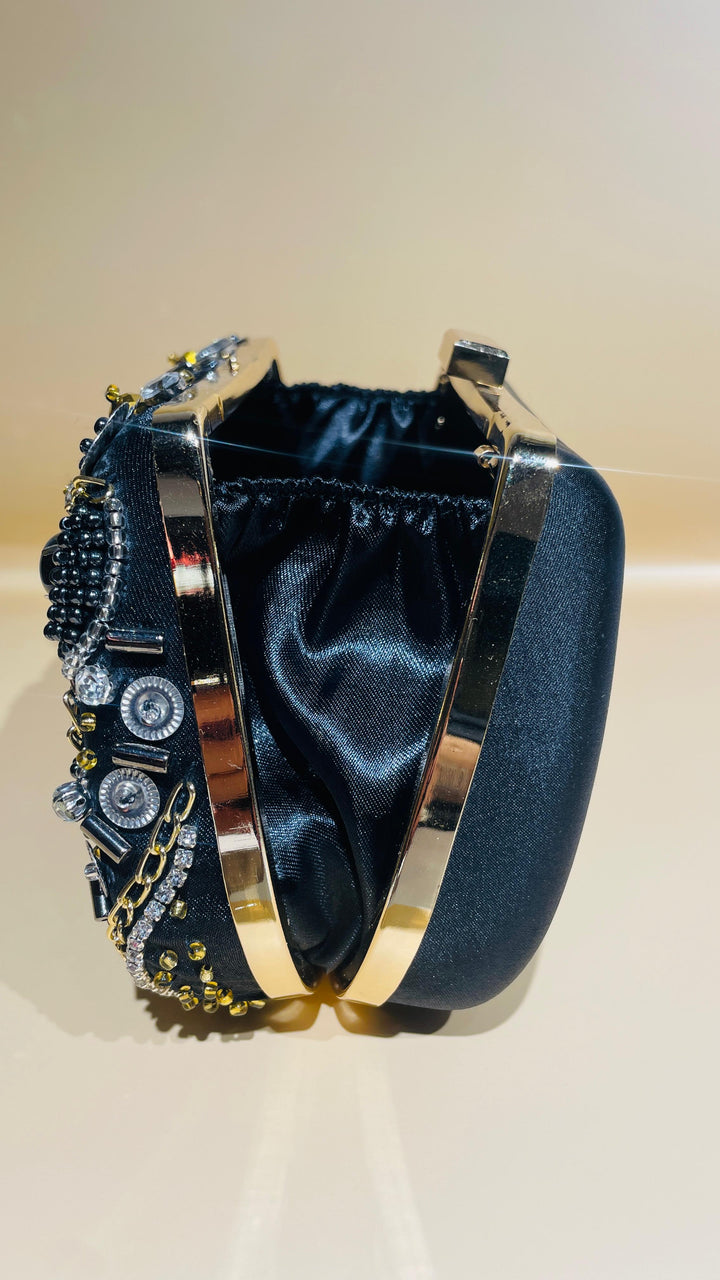 Black Statement Clutch with Crystal | House of Inaayat