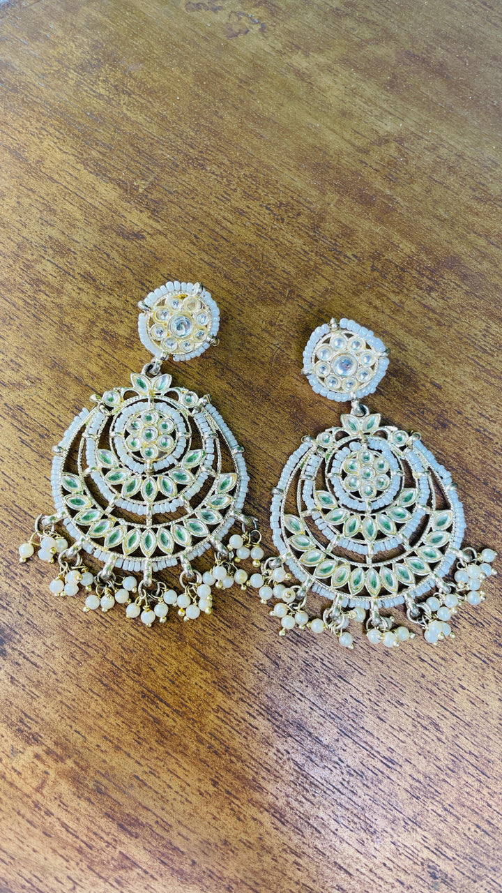 Gold Chandbali with white Pearl Drops Earring|Inaayat by Divya Taimni