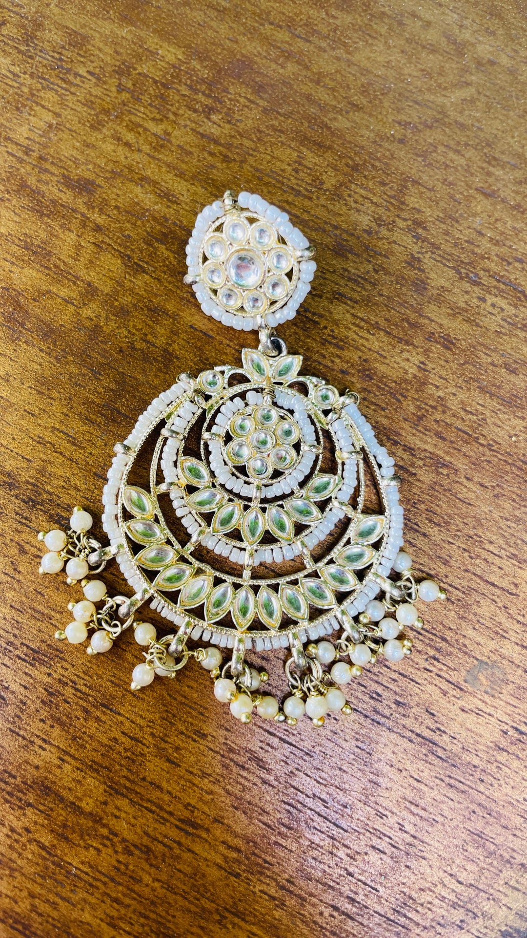 Gold Chandbali with white Pearl Drops Earring|Inaayat by Divya Taimni